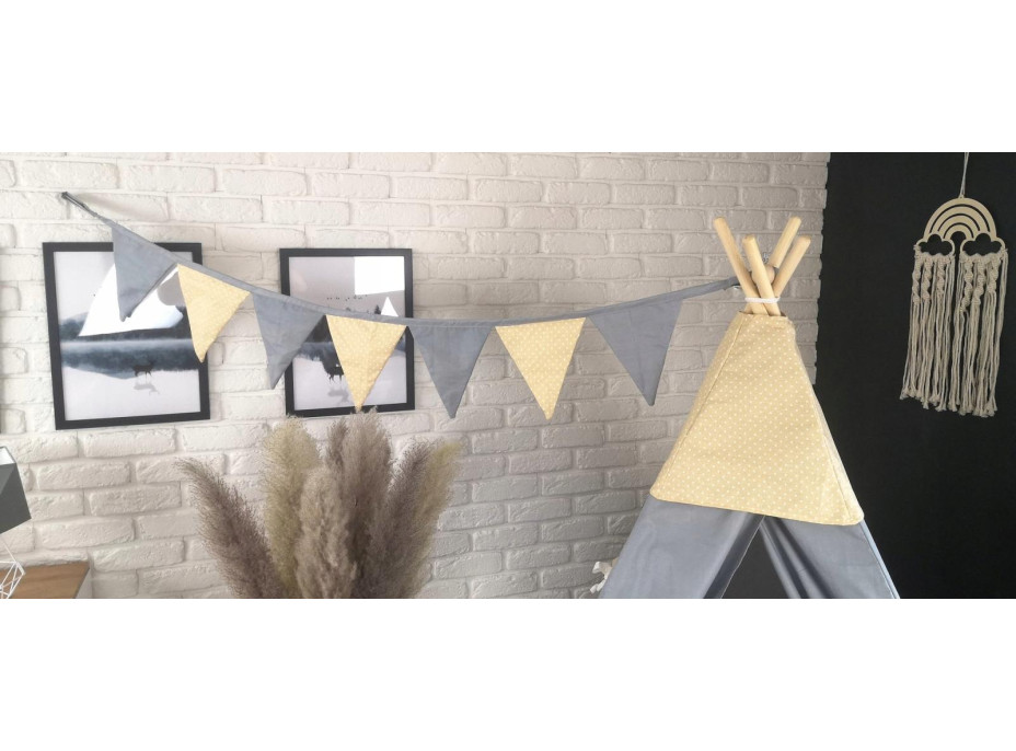 Dekoračná zástavková girlanda BOHO - šedá/béžová