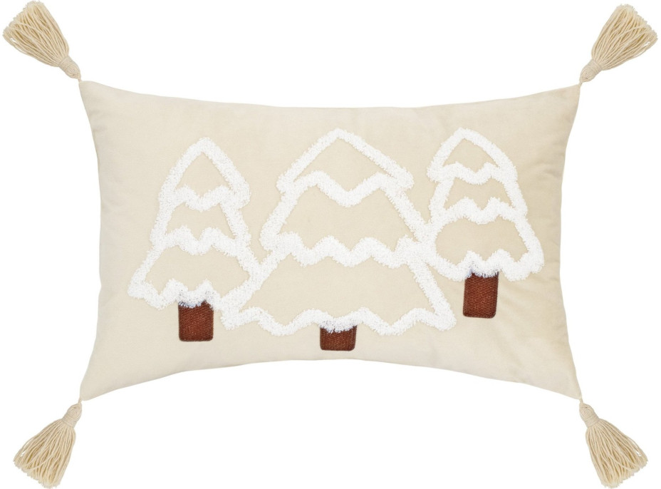 Obliečka na vankúš TREE LIGHT GLOW so strapcami 30x50 cm - biela