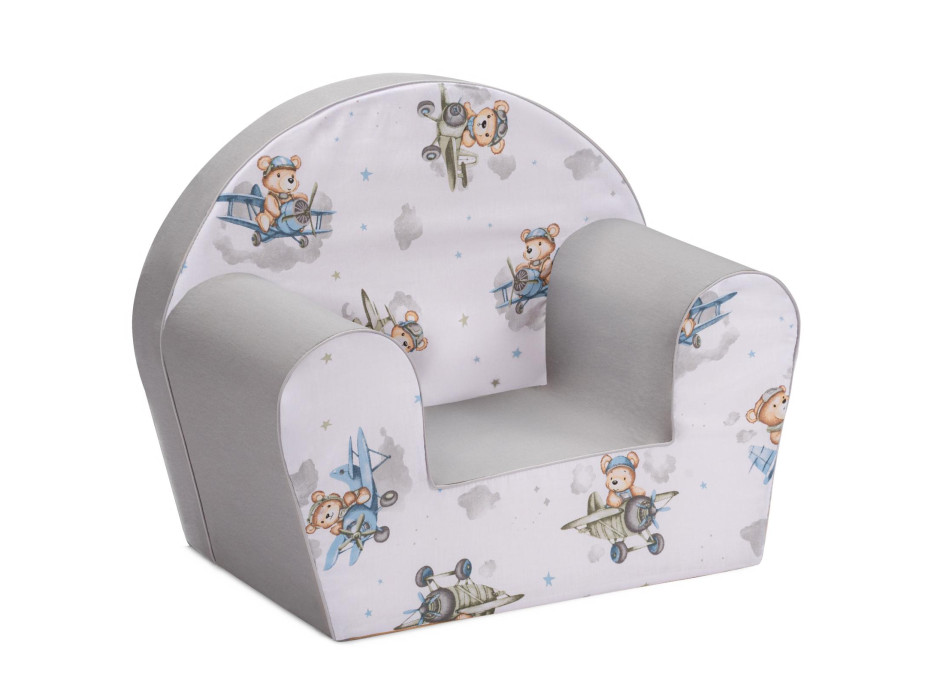 Detské kresielko MINI - Medvedík v lietadle - biele / šedé