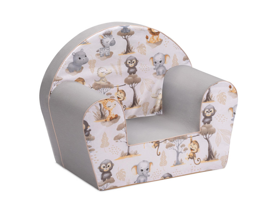 Detské kresielko MINI - Africké zvieratká - biele / šedé
