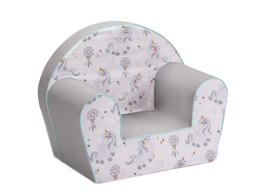 Detské kresielko MINI - Jednorožce - biele / šedé