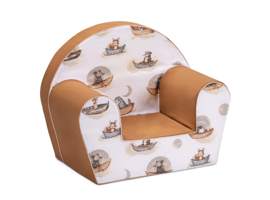 Detské kresielko MINI - Zvieratká na lodičkách - biele/hnedé Detské kresielko MINI - Zvieratká na lodičkách - biele/hnedé