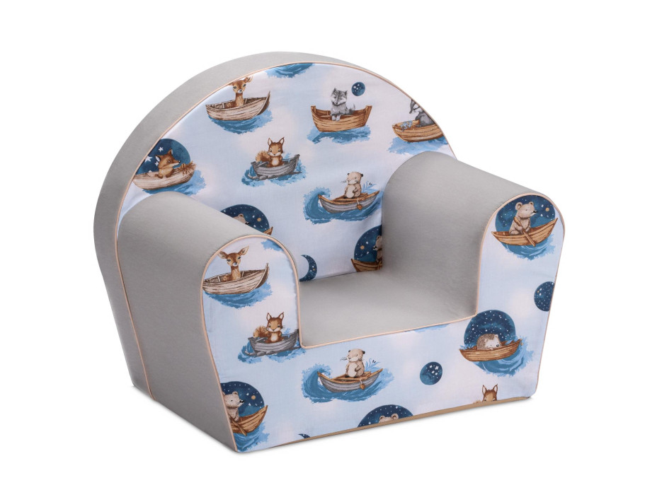 Detské kresielko MINI - Zvieratká na lodičkách - modré/šedé