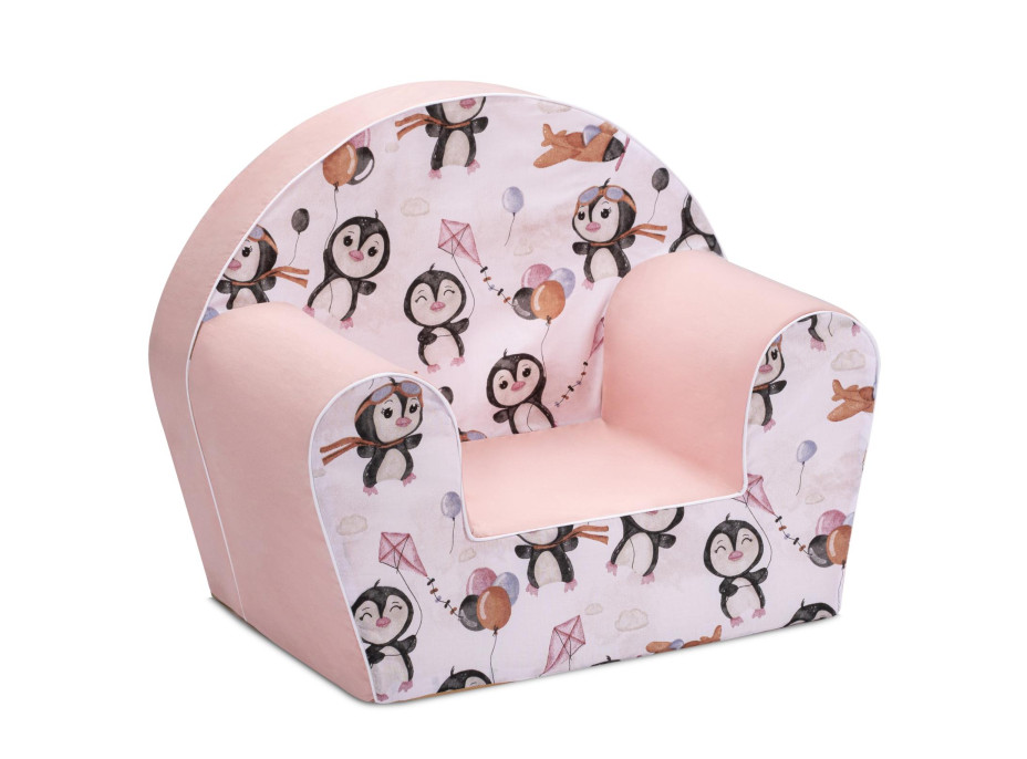 Detské kresielko MINI - Tučniaky - biele/ružové