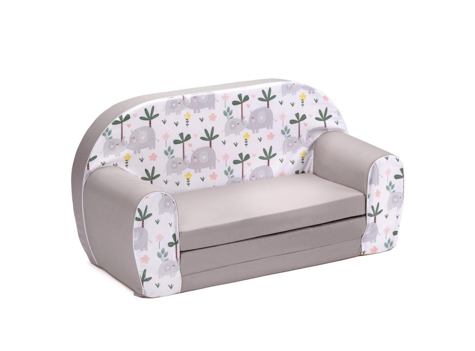 Detská rozkladacia MINI pohovka Slony - biela/sivá