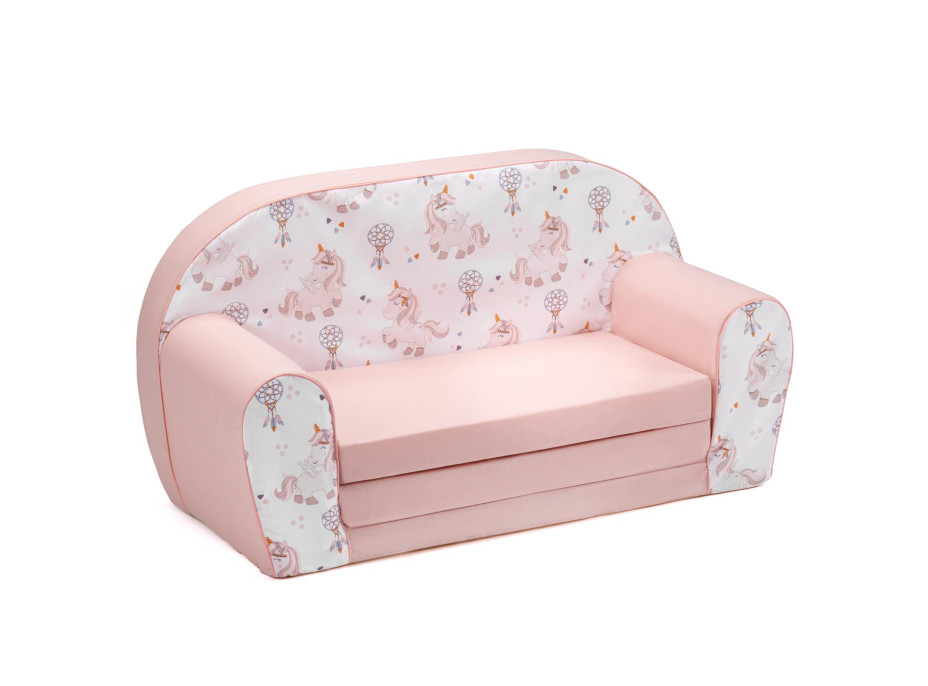 Detská rozkladacia MINI pohovka Jednorožce - biela/ružová