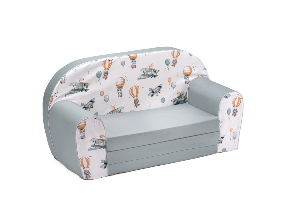 Detská rozkladacia MINI pohovka Lietajúce prostriedky - biela/mätová