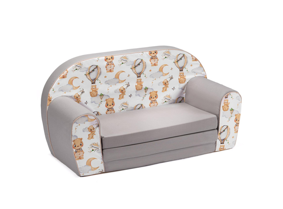 Detská rozkladacia MINI pohovka Let balónom - biela/sivá