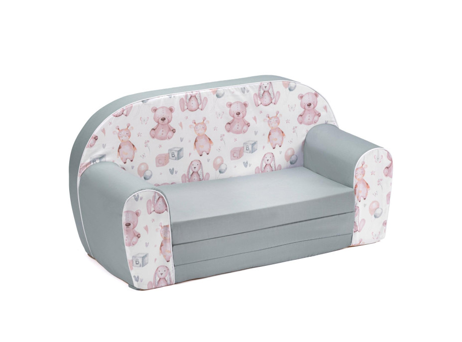 Detská rozkladacia MINI pohovka Hračky - biela/zelená