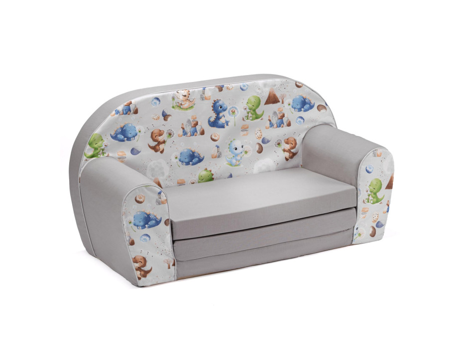 Detská rozkladacia MINI pohovka Dinosaury - šedá