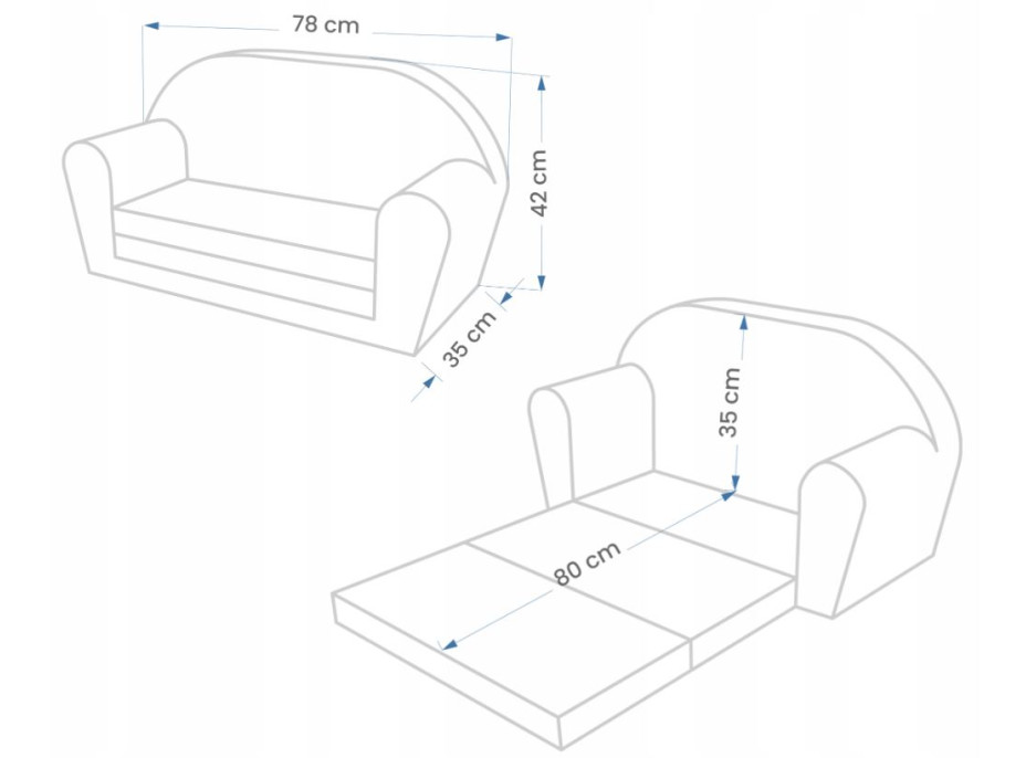Detská rozkladacia MINI pohovka Medvedíky - biela / hnedá