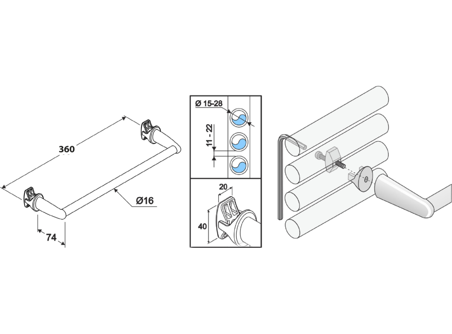 Aqualine Sušiak uterákov na vykurovacie telesá 36cm rovný, čierna mat IDR-40B
