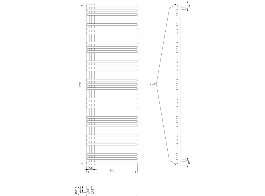 Aqualine POSEIDON vykurovacie teleso 550x1740mm, biela PS517