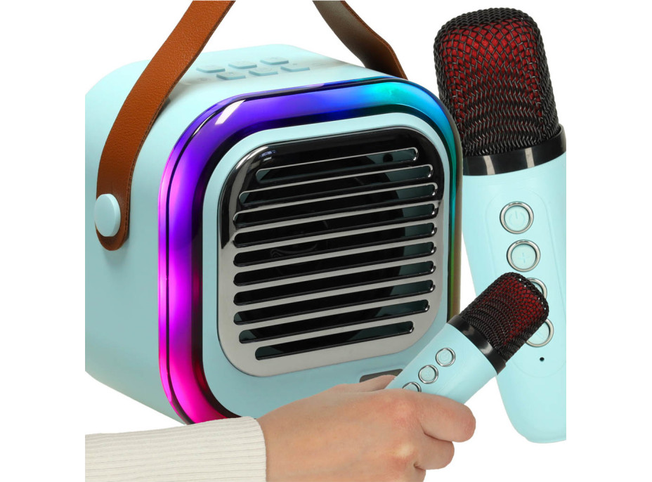 Sada karaoke reproduktora Bluetooth + 2 mikrofóny - modrý Sada karaoke reproduktora Bluetooth + 2 mikrofóny - modrý