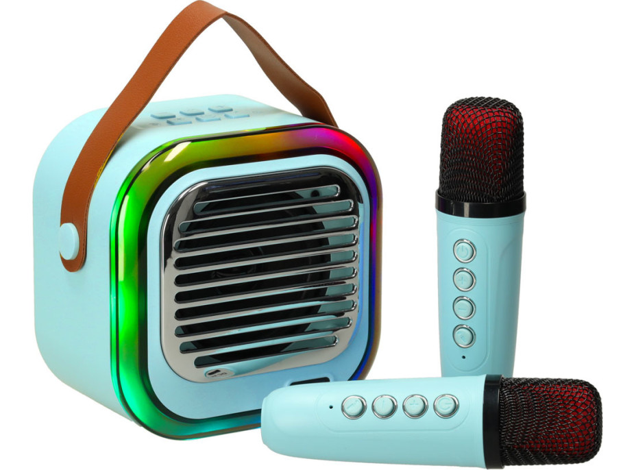 Sada karaoke reproduktora Bluetooth + 2 mikrofóny - modrý