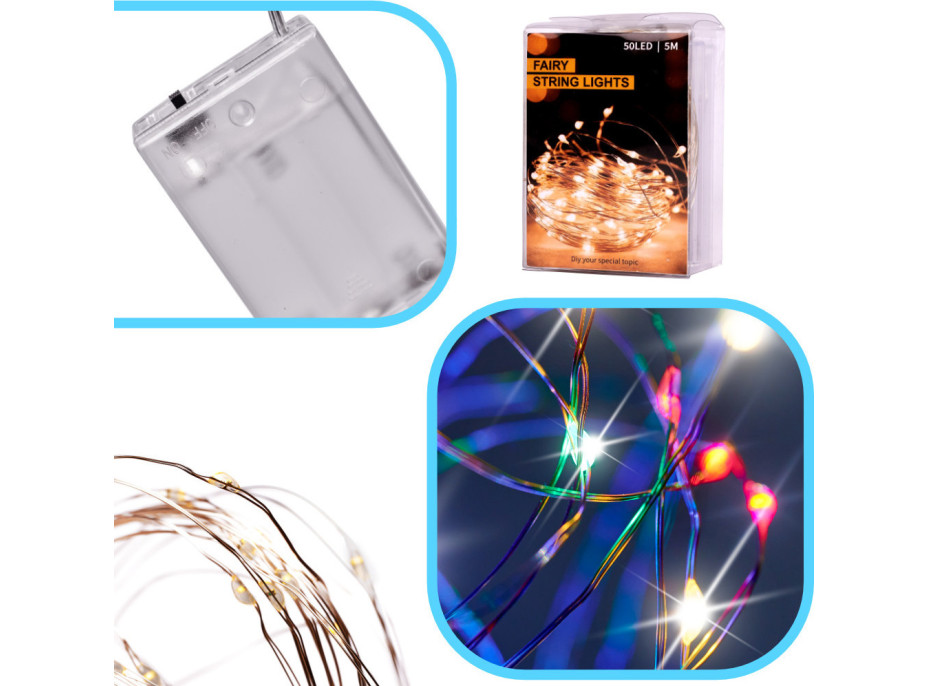Dekoratívne LED svietidlá na drôtiku 5 m 50 LED - multicolour