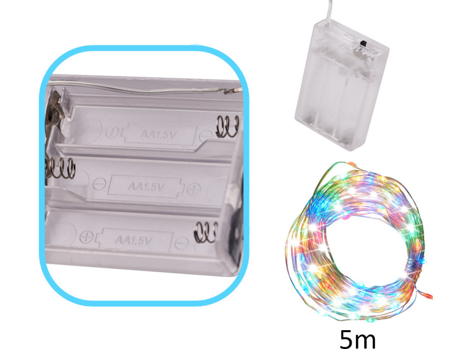 Dekoratívne LED svietidlá na drôtiku 5 m 50 LED - multicolour