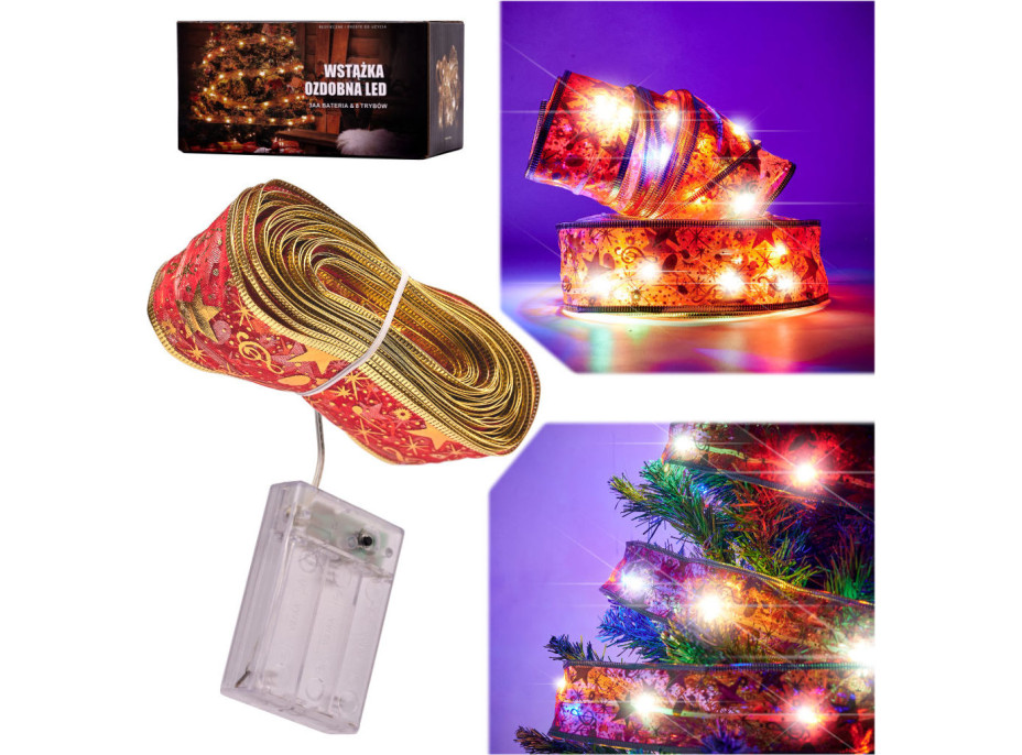 Svietiaca dekoratívna LED stuha 100 LED na vianočný stromček - viacfarebná