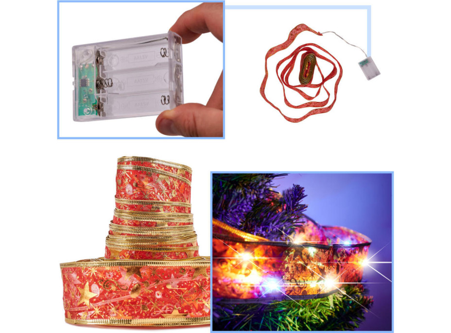 Svietiaca dekoratívna LED stuha 100 LED na vianočný stromček - viacfarebná