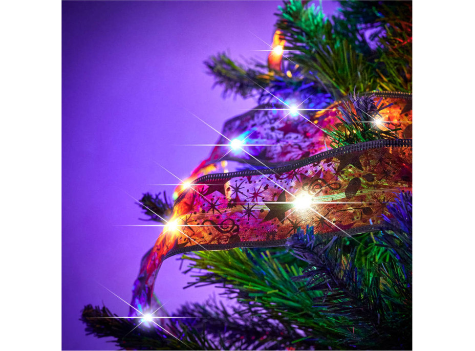 Svietiaca dekoratívna LED stuha 100 LED na vianočný stromček - viacfarebná