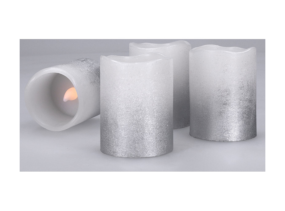 Solight sada LED sviečok s časovačom, 4x sviečka, 6,5 cm, strieborná farba, 4xCR2032 súčasťou