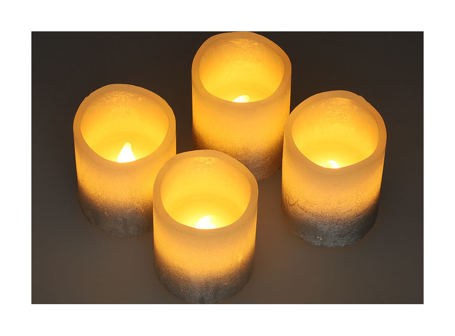 Solight sada LED sviečok s časovačom, 4x sviečka, 6,5 cm, strieborná farba, 4xCR2032 súčasťou