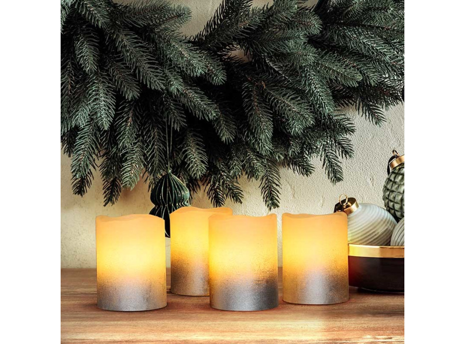 Solight sada LED sviečok s časovačom, 4x sviečka, 6,5 cm, strieborná farba, 4xCR2032 súčasťou