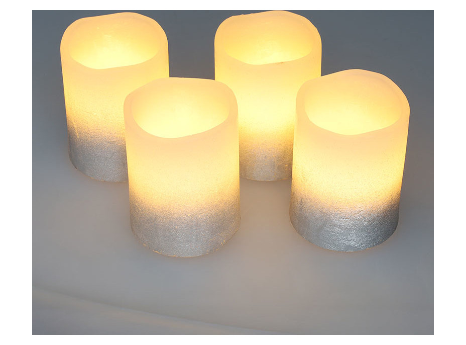 Solight sada LED sviečok s časovačom, 4x sviečka, 6,5 cm, strieborná farba, 4xCR2032 súčasťou