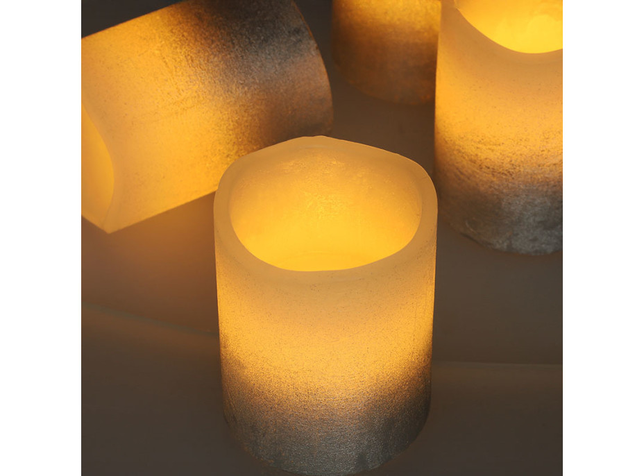 Solight sada LED sviečok s časovačom, 4x sviečka, 6,5 cm, strieborná farba, 4xCR2032 súčasťou
