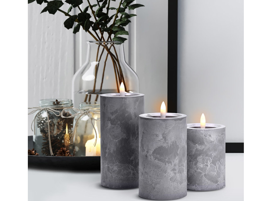 Solight sada LED sviečok s časovačom, 3x sviečka, 10/13/15cm, šedá, 2xAA