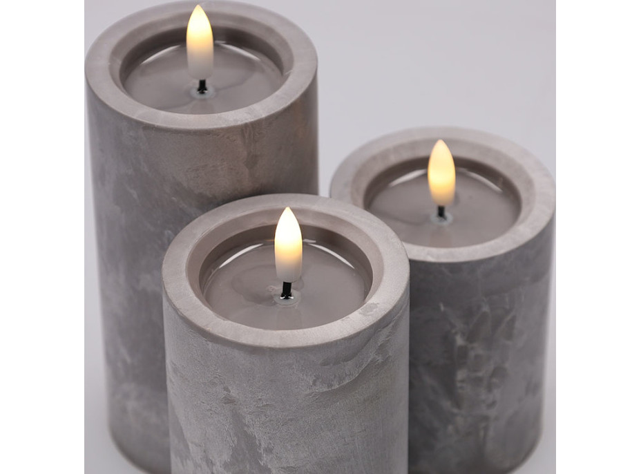 Solight sada LED sviečok s časovačom, 3x sviečka, 10/13/15cm, šedá, 2xAA