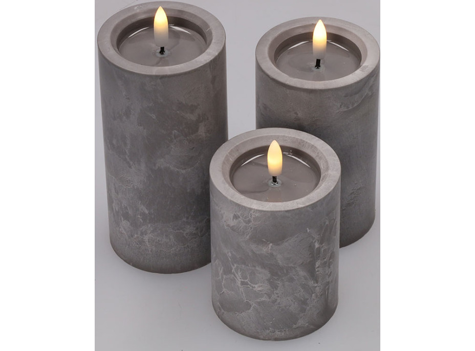 Solight sada LED sviečok s časovačom, 3x sviečka, 10/13/15cm, šedá, 2xAA