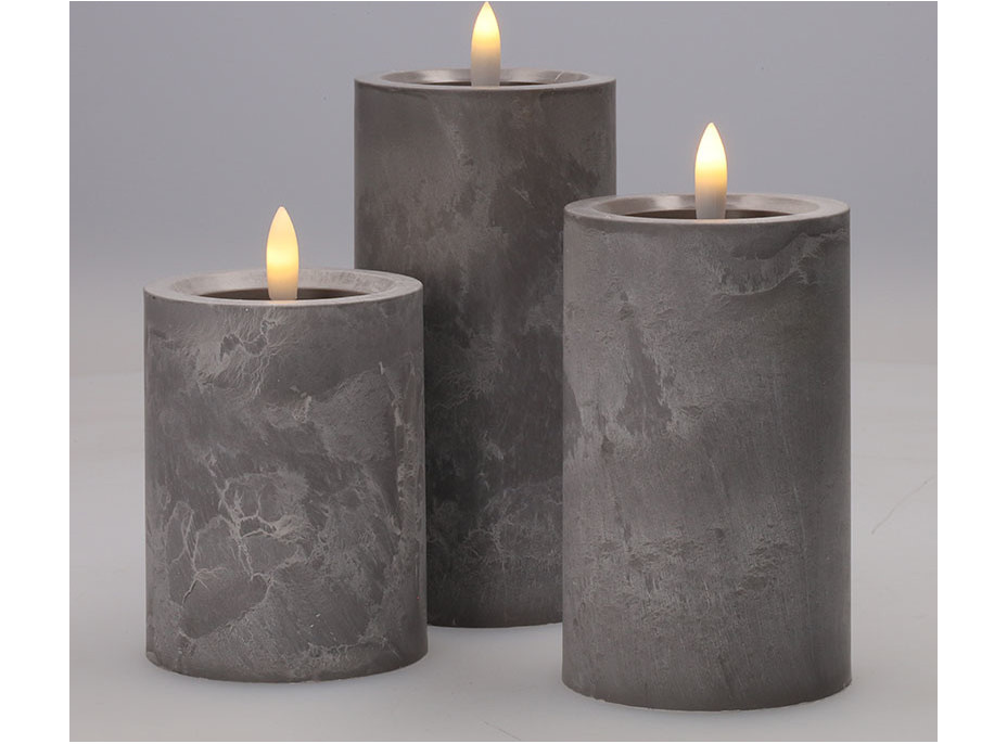 Solight sada LED sviečok s časovačom, 3x sviečka, 10/13/15cm, šedá, 2xAA