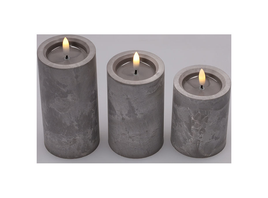 Solight sada LED sviečok s časovačom, 3x sviečka, 10/13/15cm, šedá, 2xAA