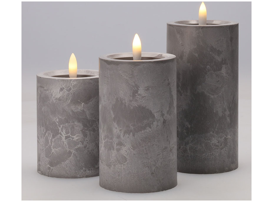 Solight sada LED sviečok s časovačom, 3x sviečka, 10/13/15cm, šedá, 2xAA