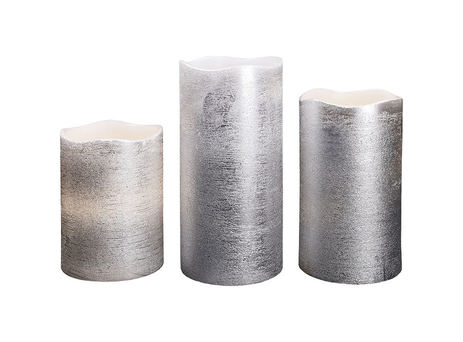 Solight sada LED sviečok, 3x sviečka, 10/13/16cm, strieborná farba, 3x AAA