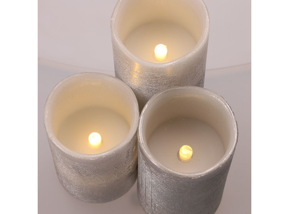 Solight sada LED sviečok, 3x sviečka, 10/13/16cm, strieborná farba, 3x AAA