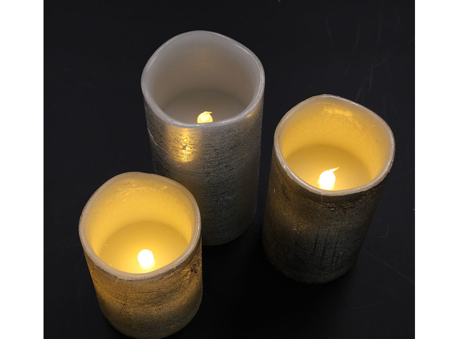 Solight sada LED sviečok, 3x sviečka, 10/13/16cm, strieborná farba, 3x AAA