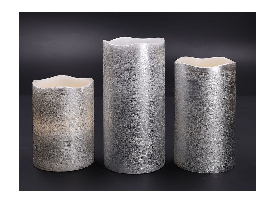 Solight sada LED sviečok, 3x sviečka, 10/13/16cm, strieborná farba, 3x AAA