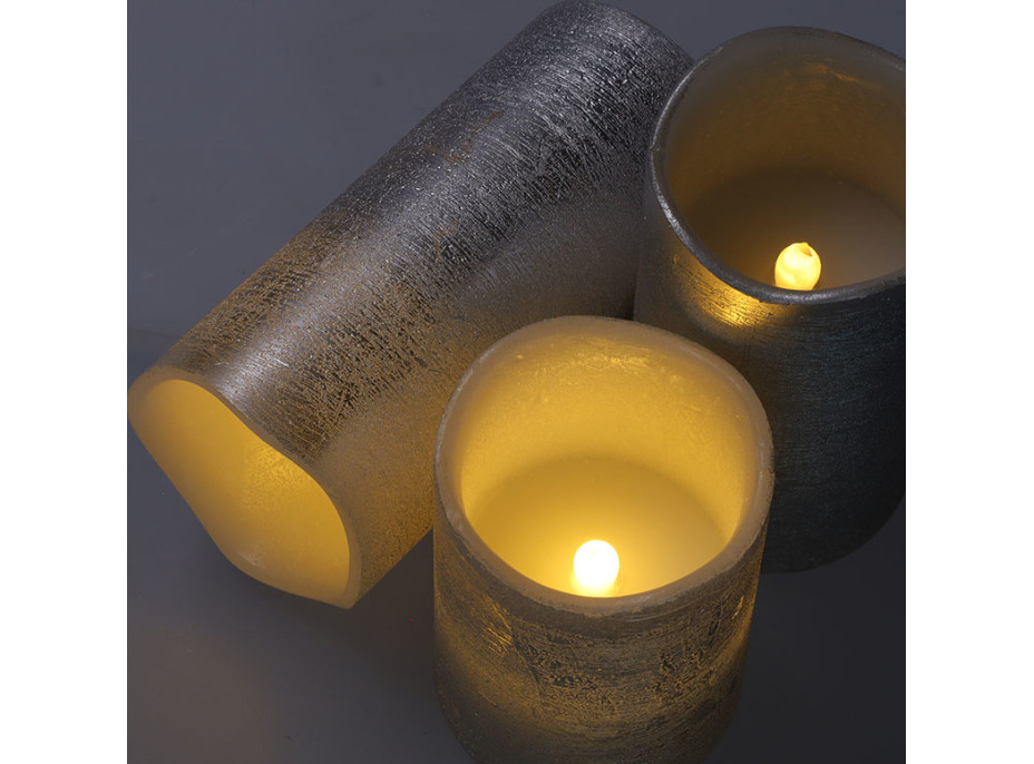 Solight sada LED sviečok, 3x sviečka, 10/13/16cm, strieborná farba, 3x AAA