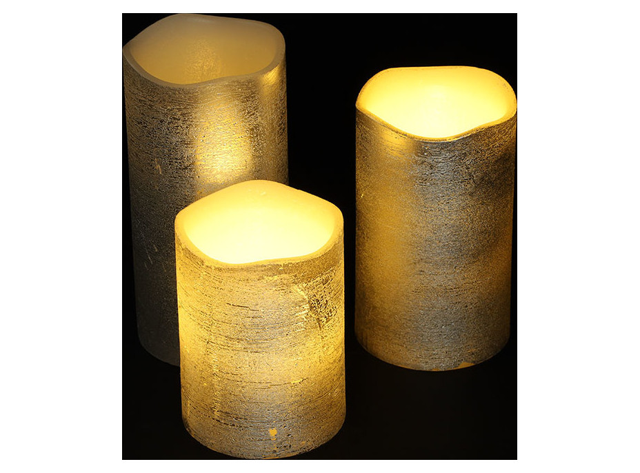 Solight sada LED sviečok, 3x sviečka, 10/13/16cm, strieborná farba, 3x AAA