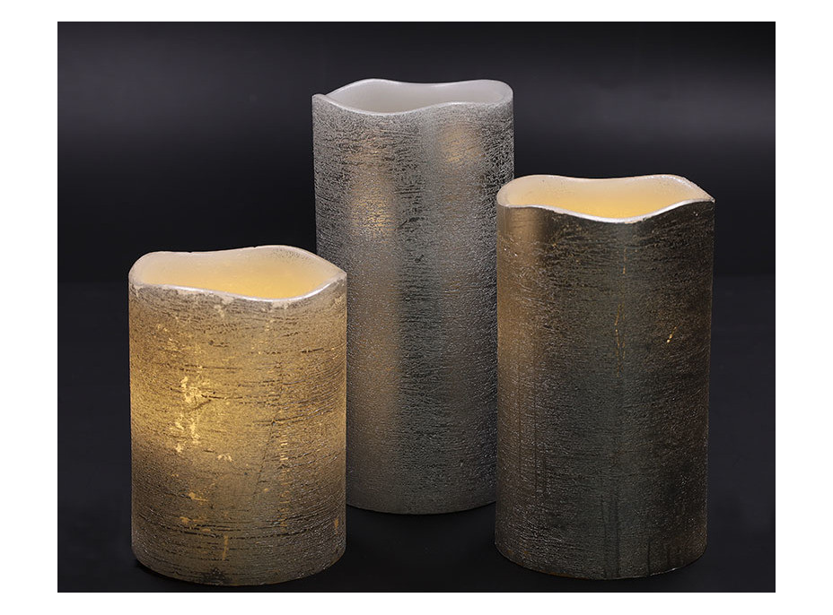 Solight sada LED sviečok, 3x sviečka, 10/13/16cm, strieborná farba, 3x AAA