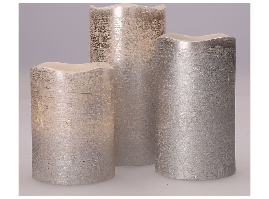 Solight sada LED sviečok, 3x sviečka, 10/13/16cm, strieborná farba, 3x AAA