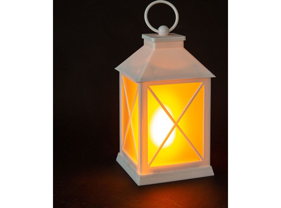 Solight LED vianočný lampáš biely, 20cm, časovač, 2x AA