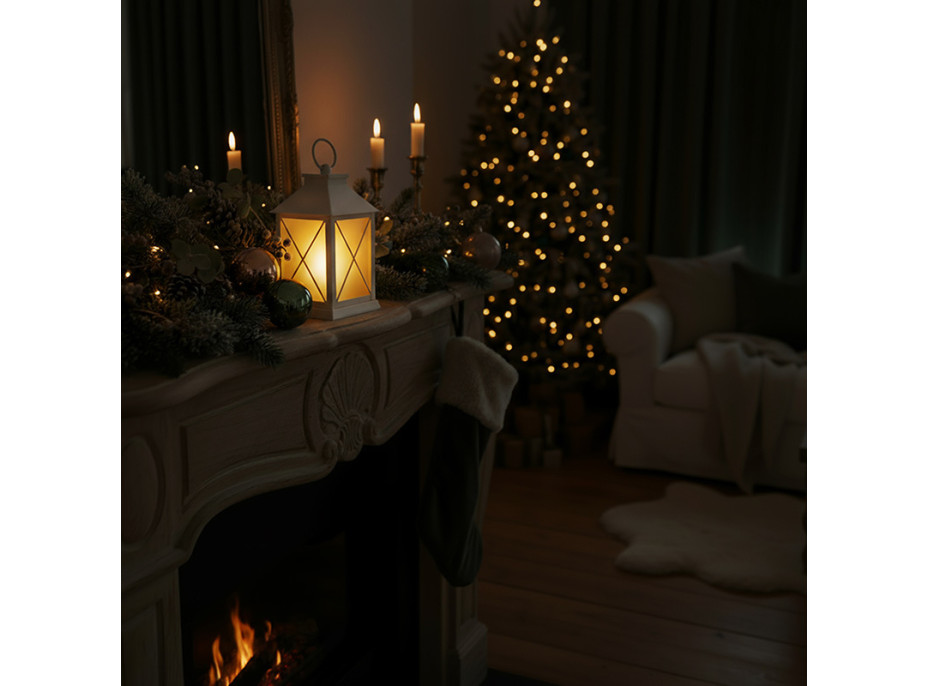 Solight LED vianočný lampáš biely, 20cm, časovač, 2x AA