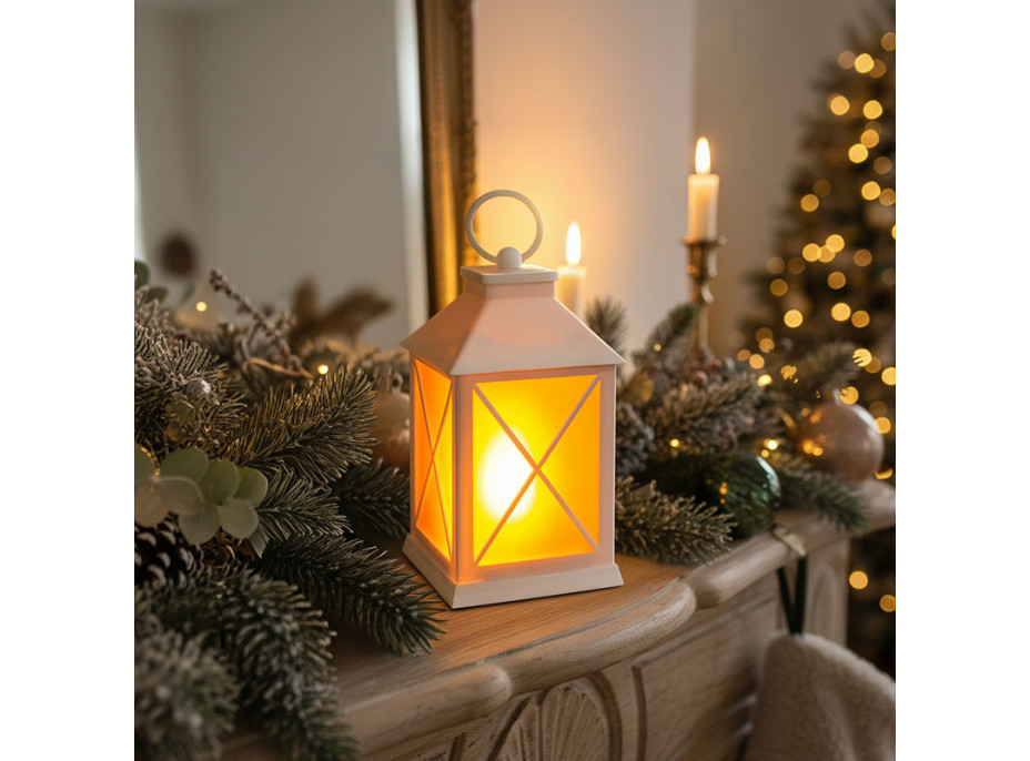 Solight LED vianočný lampáš biely, 20cm, časovač, 2x AA