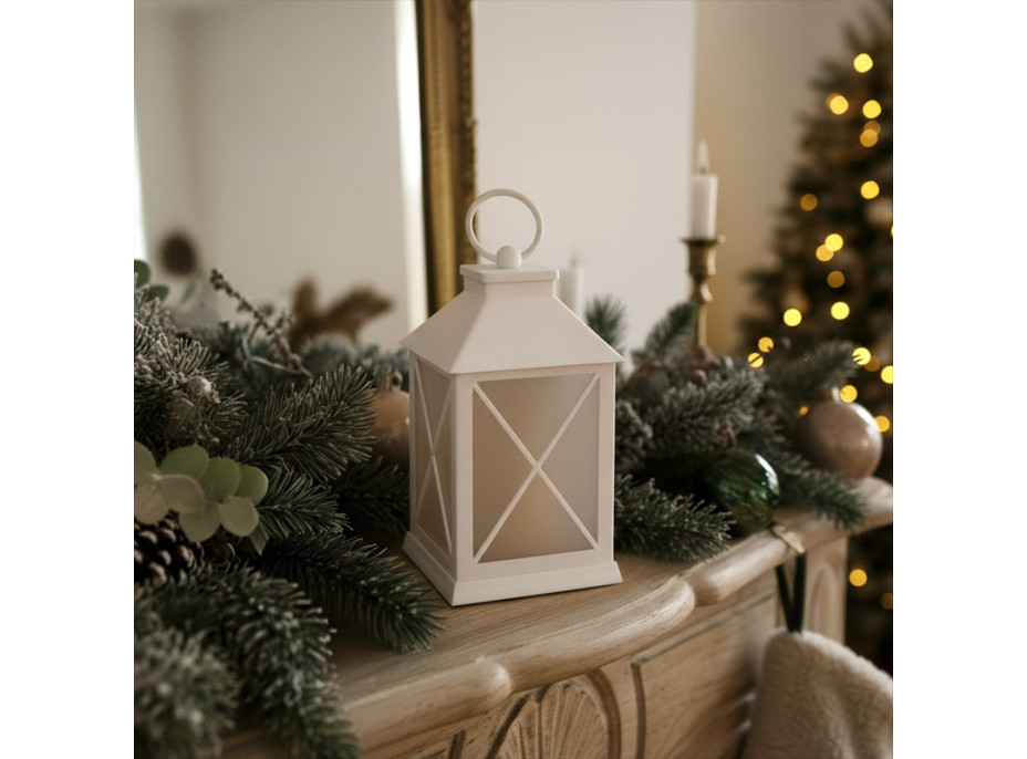 Solight LED vianočný lampáš biely, 20cm, časovač, 2x AA