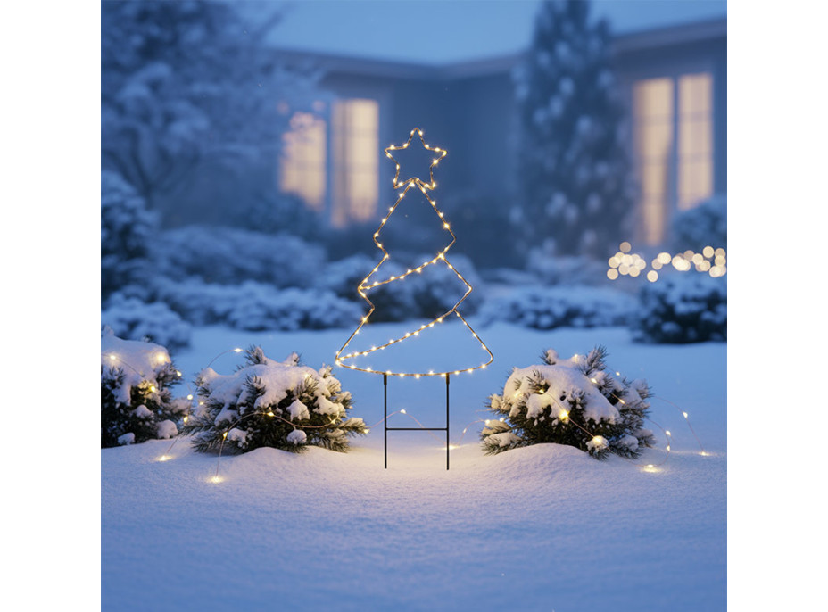 Solight LED vonkajšia dekorácia vianočný stromček, 85x LED, časovač, 68cm, 3x AA