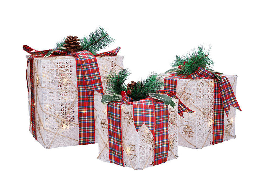 Solight sada 3 LED vianočných darčekov, 48x LED, IP44, 230V