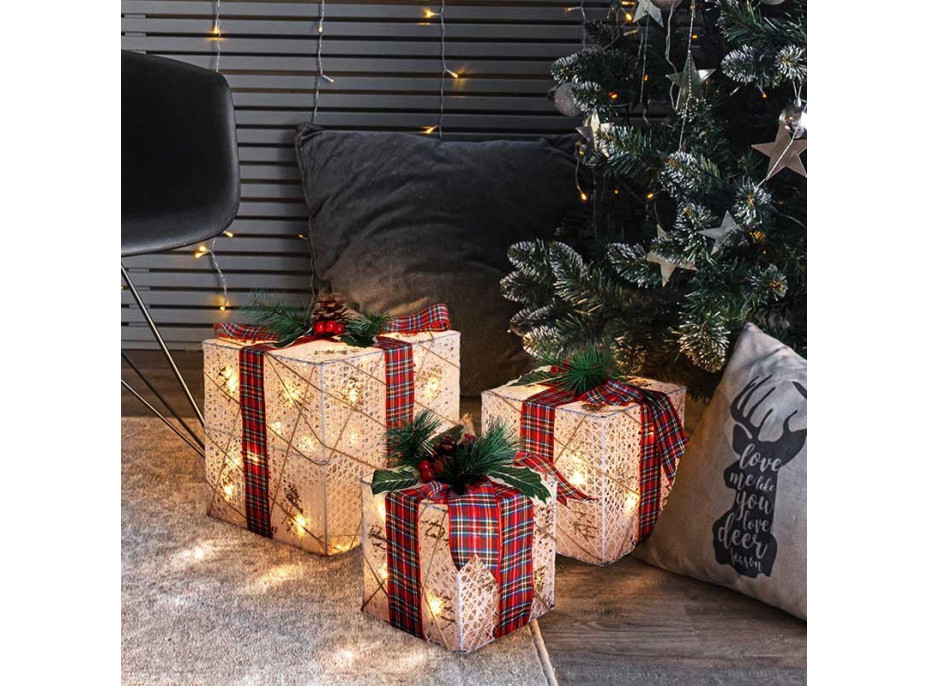 Solight sada 3 LED vianočných darčekov, 48x LED, IP44, 230V